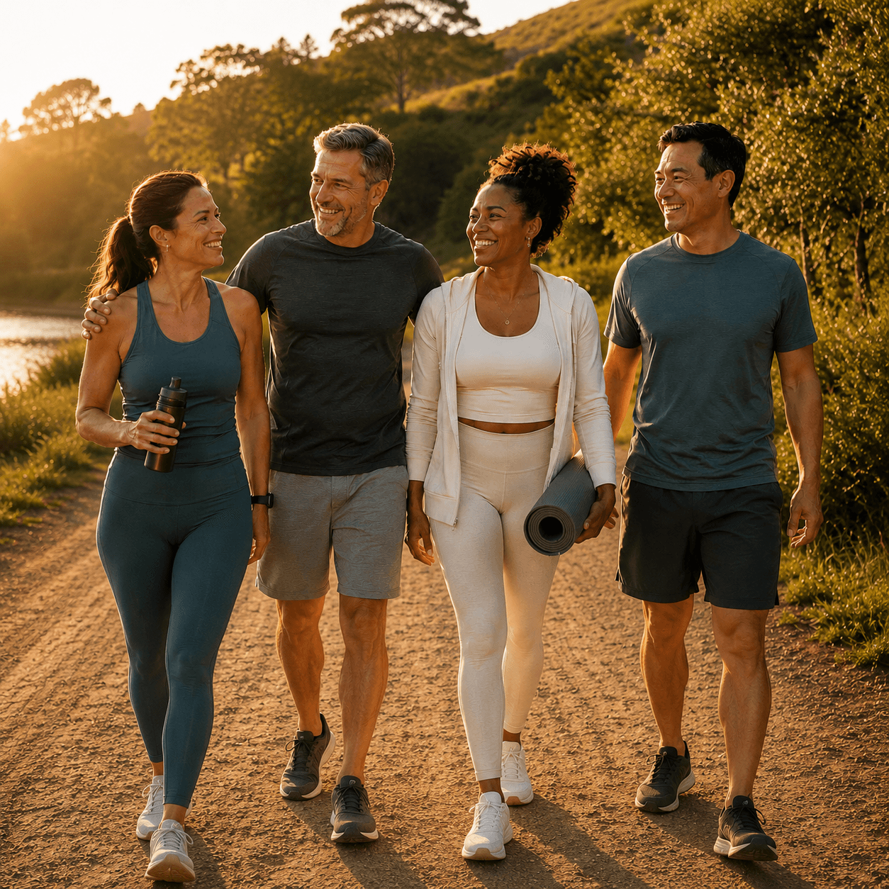 People outdoors at sunrise representing the Coivas Challenge