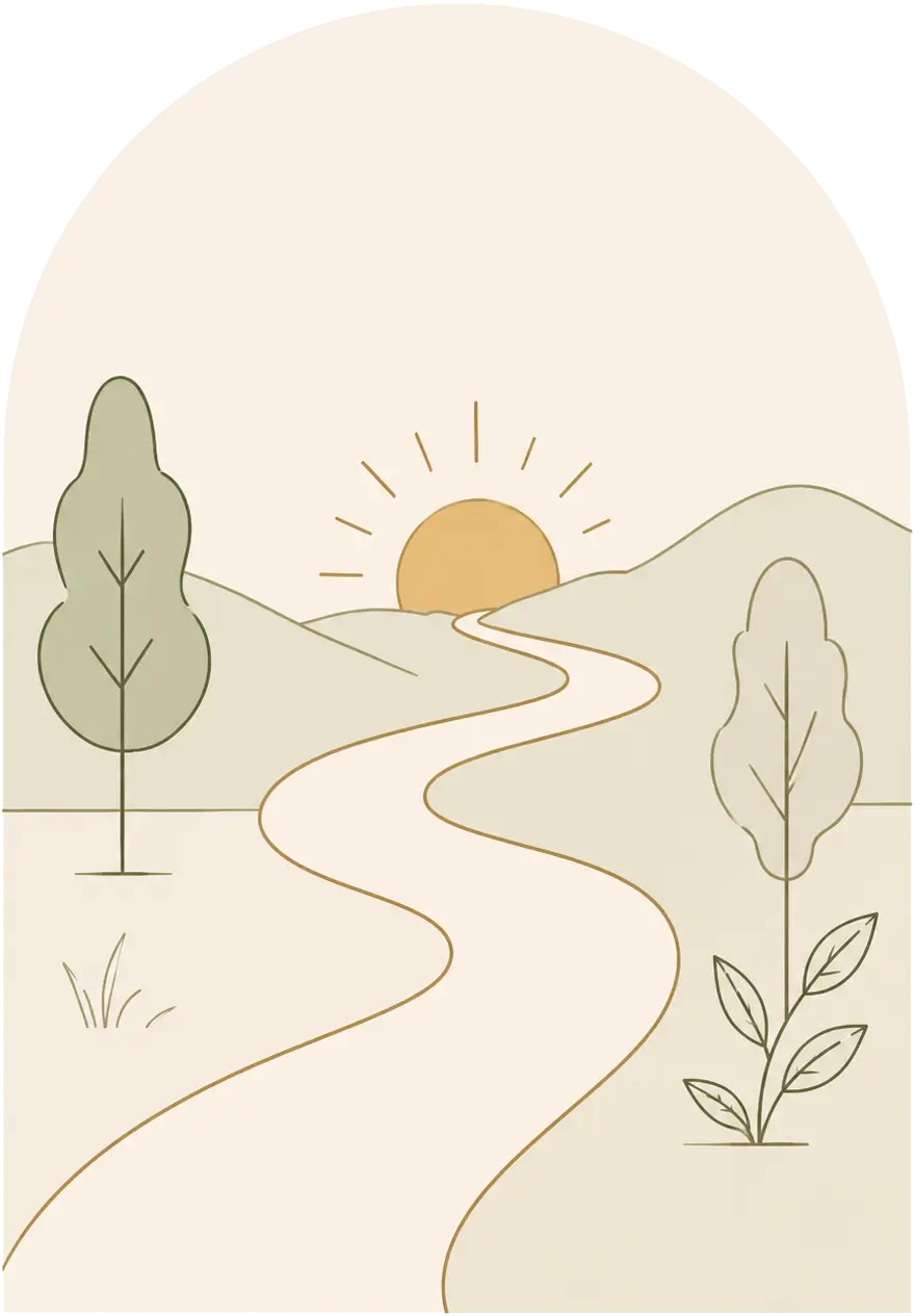 A winding path leading toward a sun on the horizon, symbolizing the start of a health journey