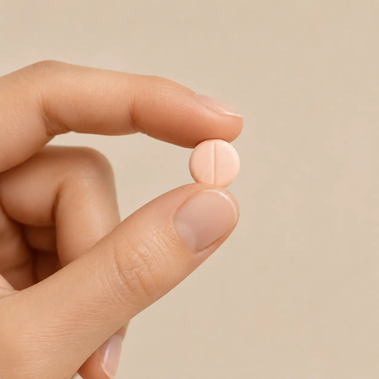 Oral tablet held between fingers